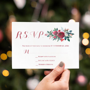 Mariage floral RSVP rouge bordeaux