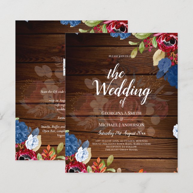 Mariage Floral Rustique Bourgogne Bleu (Devant / Derrière)