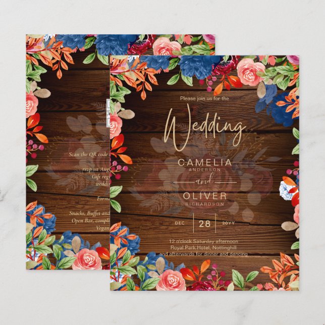 Mariage Floral Rustique Bourgogne Bleu (Devant / Derrière)