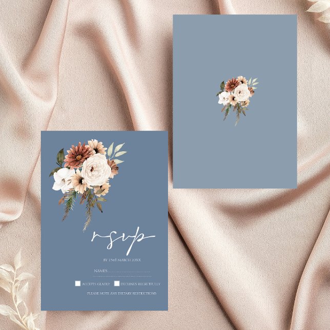 Mariage floral rustique Dusty Blue Peach RSVP (Elegant Dusty Blue Peach Floral Wedding RSVP)