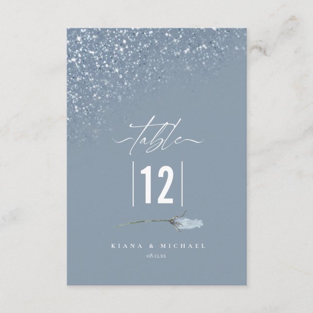 Mariage Floral Sparkles Numéro de table Blue2 ID88 (Devant)