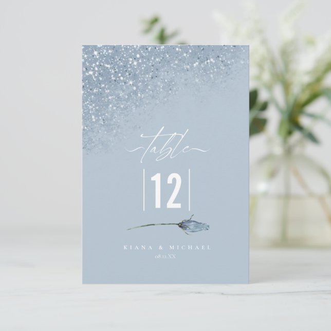 Mariage Floral Sparkles Numéro de table Blue ID889 (Debout devant)