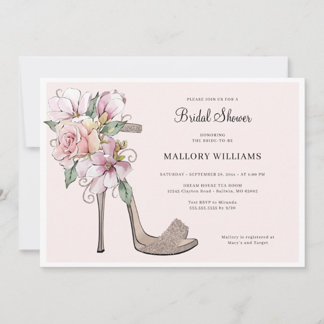 Mariage floral talons nuptiale douche Invitation (Devant)