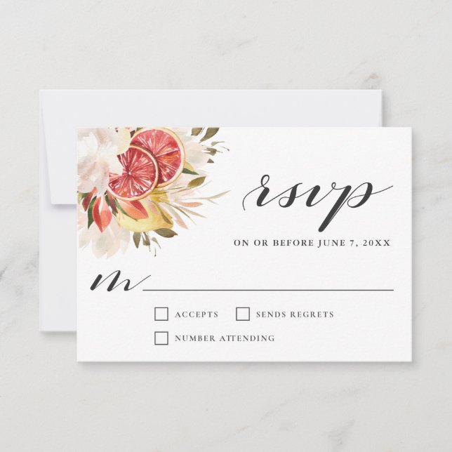 Mariage floral tropical aux agrumes lumineux RSVP (Devant)
