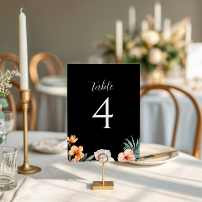 Mariage floral tropical foncé Numéro de table (tropical wedding table sign black)