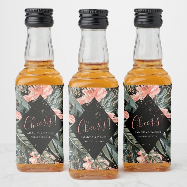 Mariage Floral Tropical Noir Mini Étiquette Liquor (Bouteilles)