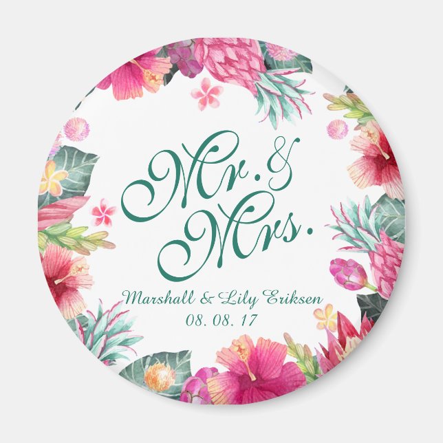 Mariage floral tropical personnalisé | Magnet (Devant)