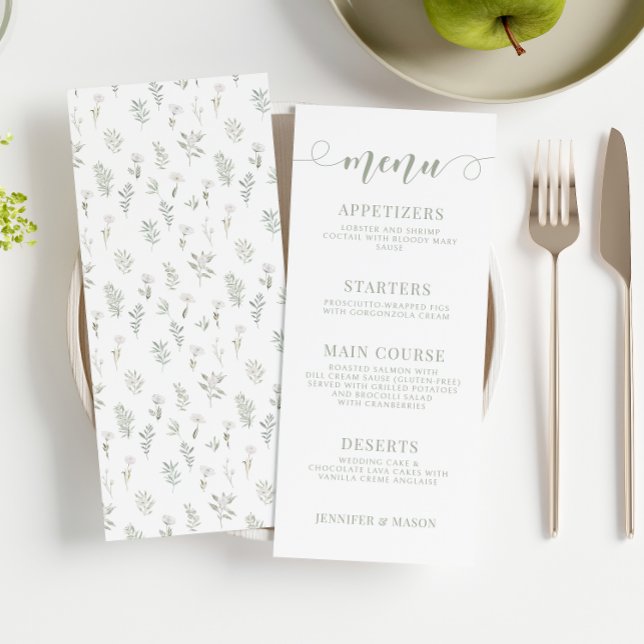 Mariage floral vert foncé Cartes de menu (Créateur téléchargé)