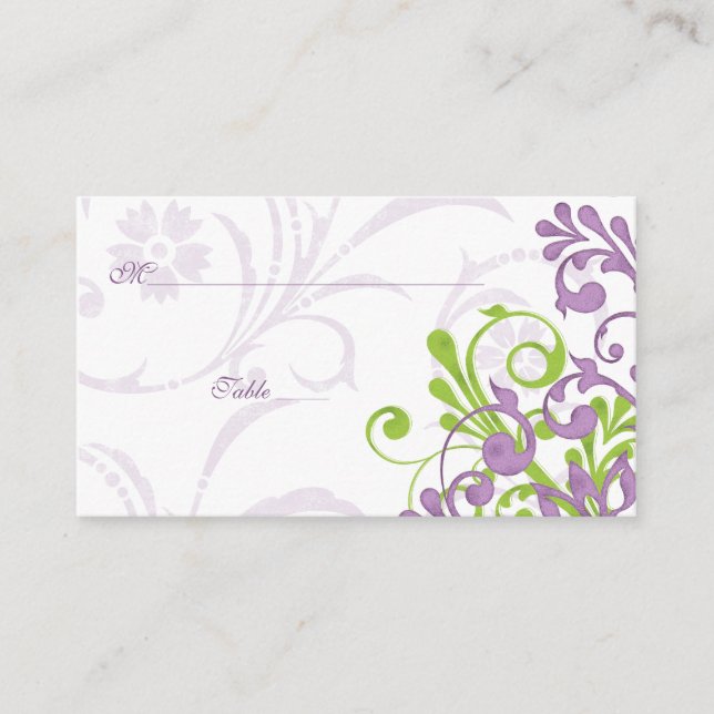 Mariage floral vert pourpre Place ou Escort Cartes (Devant)