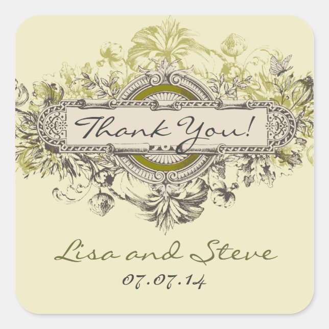 Mariage floral vintage Favor Sticker Merci (Devant)