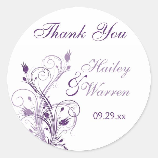 Mariage floral violet et blanc Favoriser Sticker (Devant)
