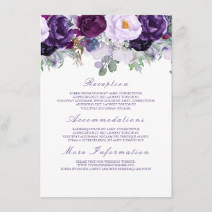 Mariage floral violet Informations Carte d'invité