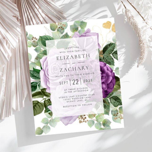 Mariage floral violet or eucalyptus sur budget (Créateur téléchargé)