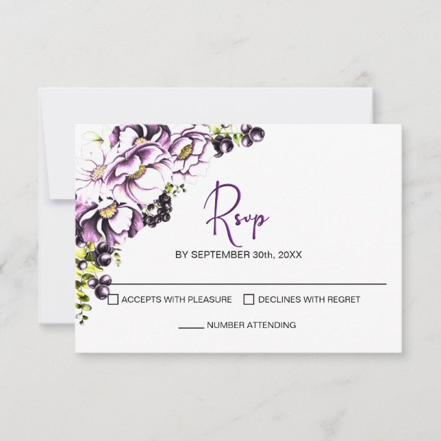 Mariage floral violet rustique RSVP (Devant)