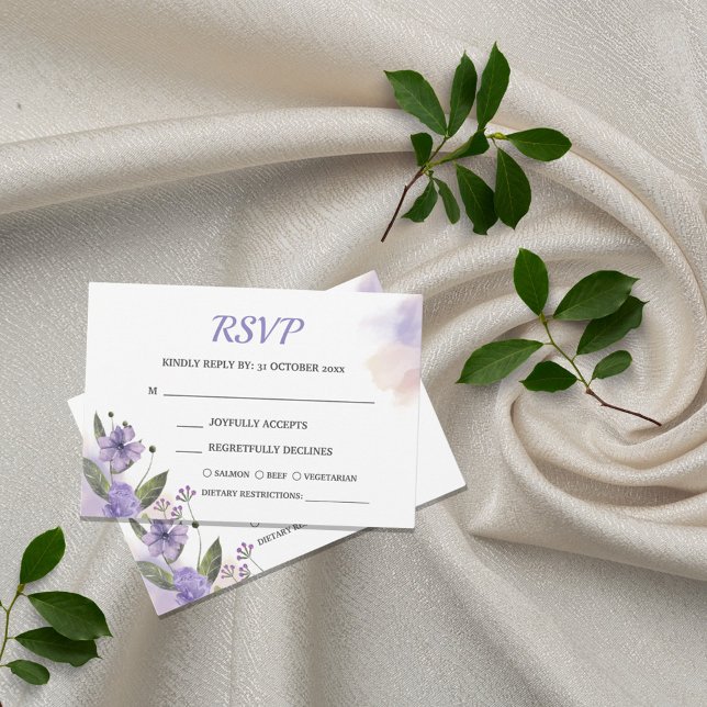 Mariage floral violet sucré RSVP Card +Repas (Créateur téléchargé)