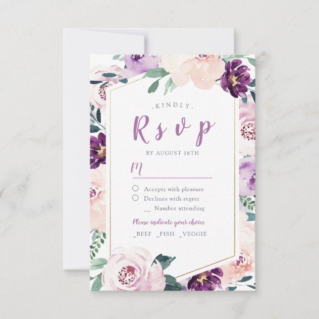 Mariage florissant botanique violet fleuri RSVP (Devant)