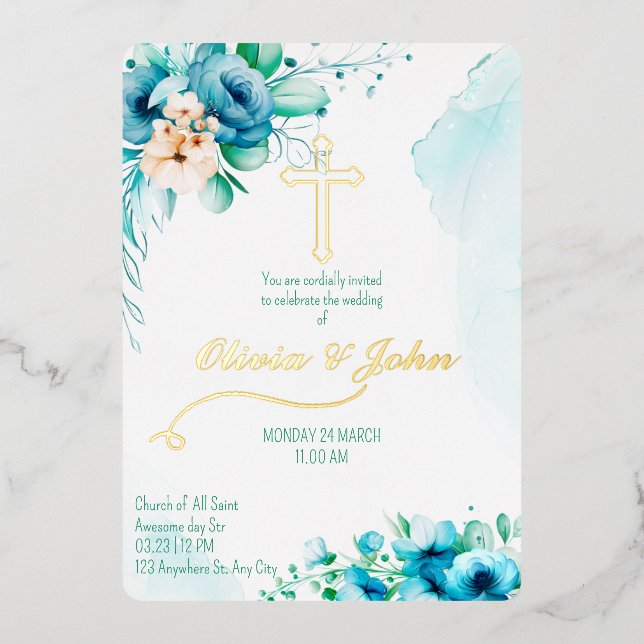 Mariage Foil Invitation dans les couleurs pastel (Recto)