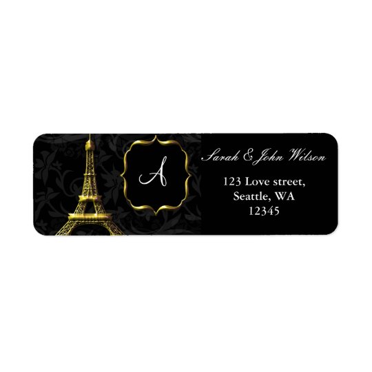 Mariage français de Tour Eiffel d'or Étiquette D'adresse Retour