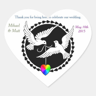 Mariage gay Rainbow Heart Love Doves Sticker de co