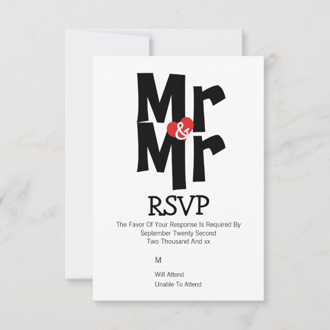 Mariage gay RSVP Bold Mr et Mr Personnalisé (Devant)