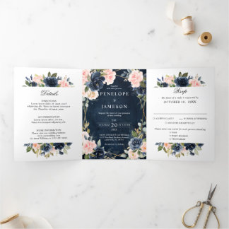 Mariage géométrique à trois volets bleu-bleu de la