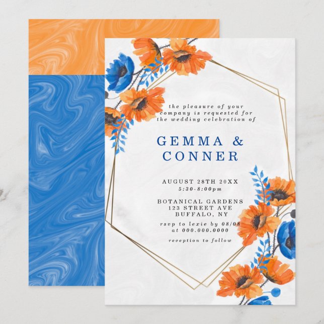 Mariage géométrique bleu et orange (Devant / Derrière)