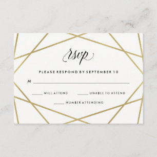 Mariage Géométrique Faux Gold et Black Text RSVP