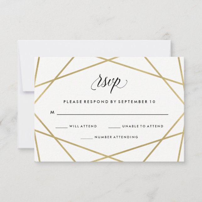 Mariage Géométrique Faux Gold et Black Text RSVP (Devant)