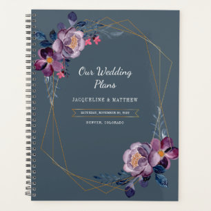 Mariage Géométrique Faux Or Script Floral Violet