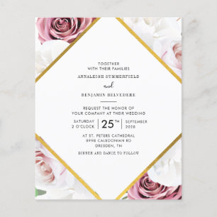 Mariage géométrique floral Rose Gold Blanc à budge