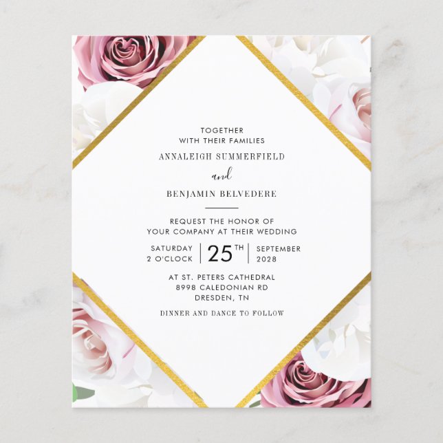Mariage géométrique floral Rose Gold Blanc à budge (Devant)