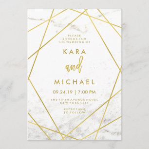 Mariage géométrique Marbre et Faux Gold Invitation