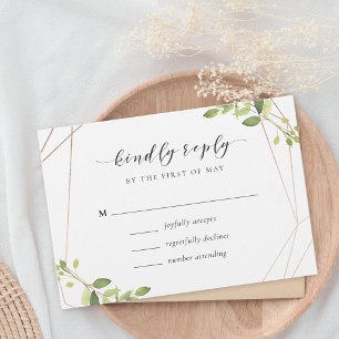 Mariage géométrique moderne de verdure RSVP