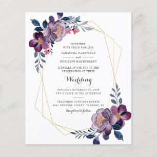 Mariage géométrique violet de script floral budget