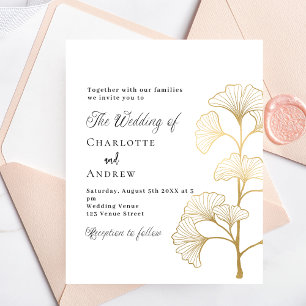 Mariage ginkgo feuille budget or blanc invitation