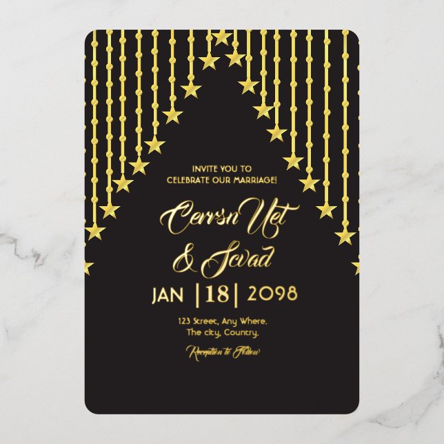 Mariage Gold et Black Invitation Gold Foil (Recto)