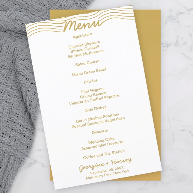 Mariage Gold White Wavy Lines Menu minimaliste (Créateur téléchargé)