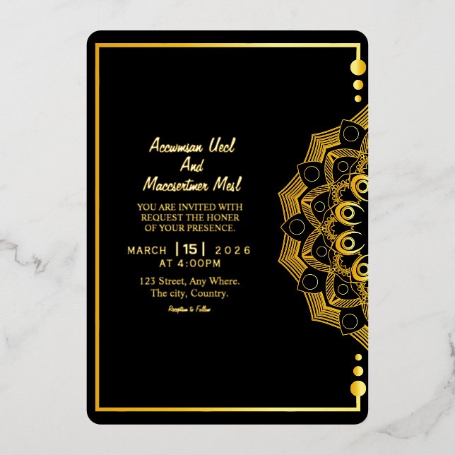 Mariage Golden Luxury Invitation Card Gold Foil (Recto)