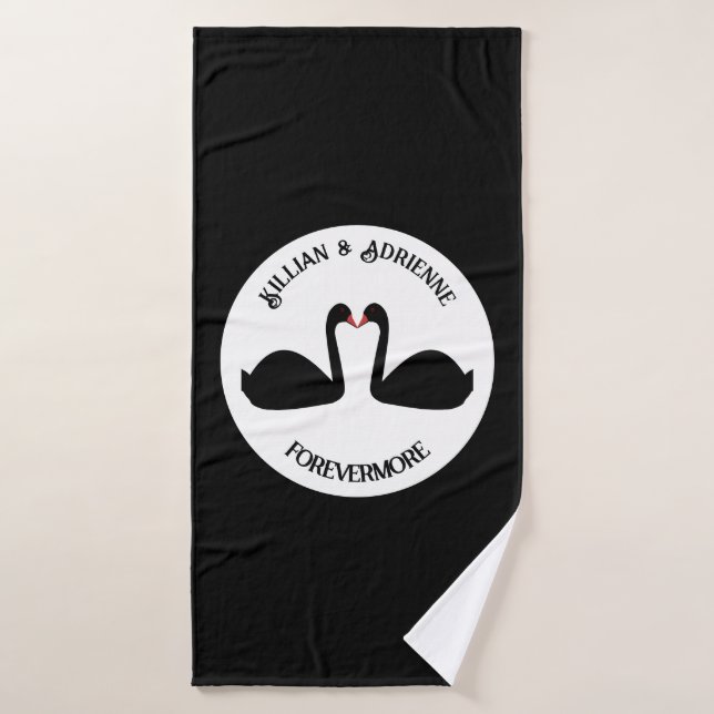 Mariage gothique Baiser Black Swans Personnalisé (Serviette de bain)