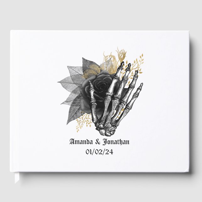 Mariage gothique Floral Noir et Or Livre d'or (Recto)