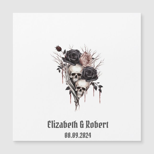 Mariage gothique noir Rose crânes (Devant)