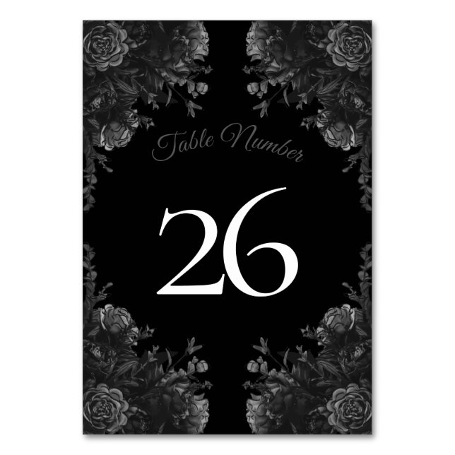 Mariage gothique Rose noir et gris Numéro de table (Dos)