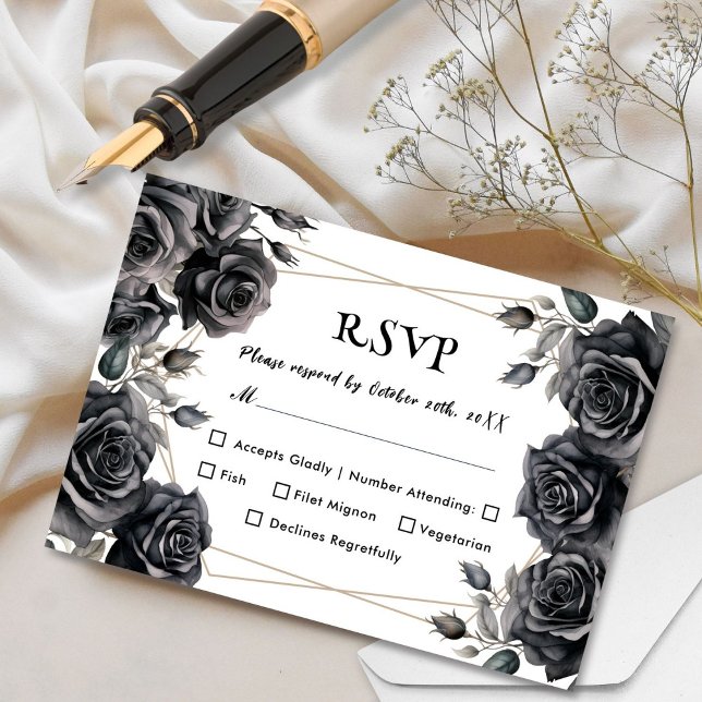 Mariage gothique Roses noires Cartes RSVP florales (Créateur téléchargé)