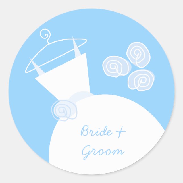 Mariage Gown Blue 'Names' autocollant rond (Devant)