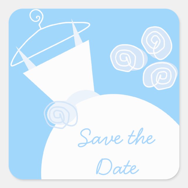 Mariage Gown Blue 'Save the Date' autocollant carr (Devant)