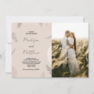 Mariage gris beige Invitations avec photo