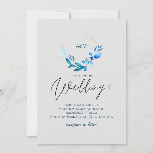 Mariage gris or Feuille bleu brillant (Devant)