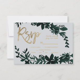 Mariage gris vert floral de rsvp de manuscrit chic