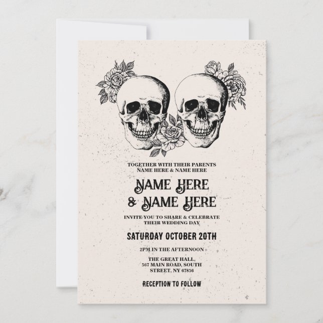 Mariage Halloween crâne gothique Invitation Vintag (Devant)