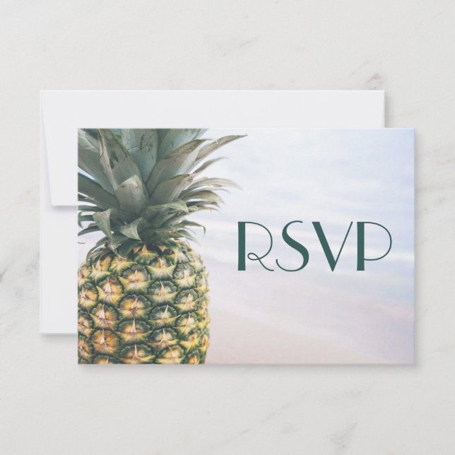 Mariage hawaïen Feuille tropical à l'ananas RSVP (Devant)